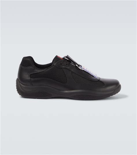 Prada Men, America's Cup Leather-Trimmed Sneakers, Black, US 6.5, Sneakers