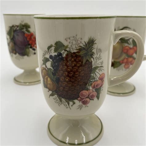 Cccc Japan Porcelain Footed Coffee Tea Cups Colorful Fruit Unique Set Of 4 Vtg. CCCC. Multi-Color. Mugs.