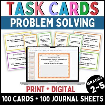 Social Problem Solving Scenarios Task Cards SEL Skills Strategies Journal Sheets