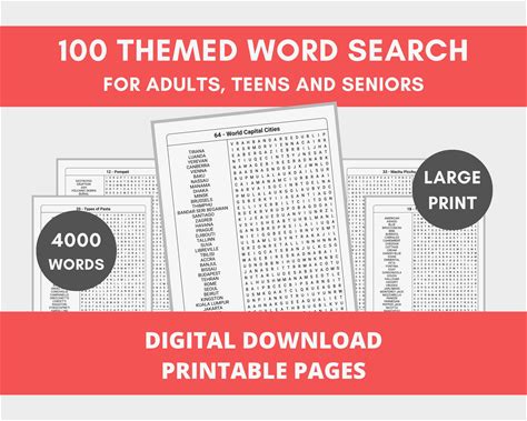 Hard Word Search Printable Adults - Large Print Word Search| 4000 Words Difficult Word Search Printable PDF