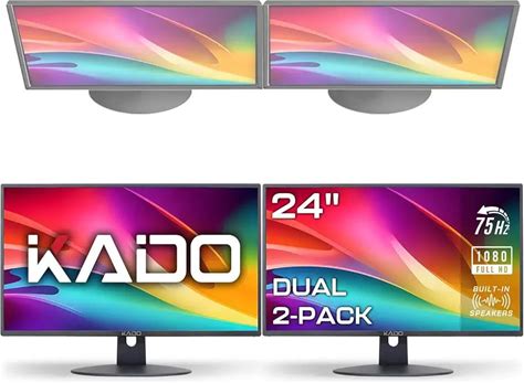 Kado Dual Monitor Setup - 2-Pack 24" 1920X1080 Computer Monitor 75Hz VESA Mount HDMI Office Gaming Hybrid Built-In Speakers (E24X Dual Series)