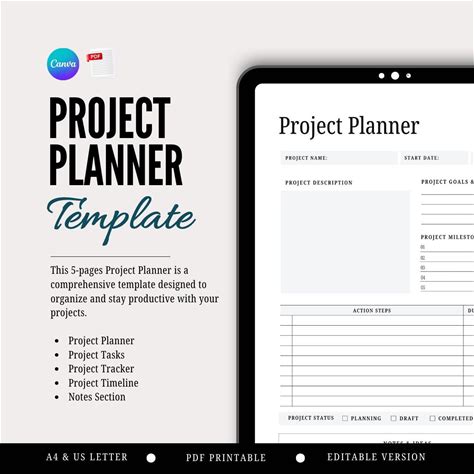 Printable Project Planner, Project Planning Template, Task Planner, Project Timeline, Project Management Planner PDF