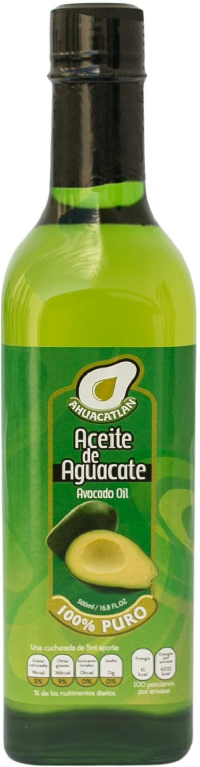 Pure Avocado Oil For Cooking, Natural Flavor, 16.9 Fl Oz Bottle, Low Content Of Saturated Fatty Acids, Glass Container (Eco-Friendly), Brand Ahuacatl
