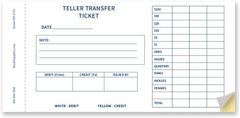 Bank Supplies - Teller Transfer Ticket - 2-Part Forms