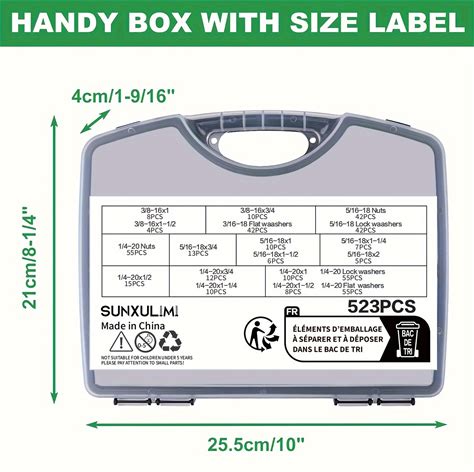 Nut And Bolt Assortment, Standard Bolts And Nuts Set, 523Pcs Grade 8 Bolts And Nuts Assortment Kit - Heavy Duty, Sae Bolts Assortment Kit, Carbon