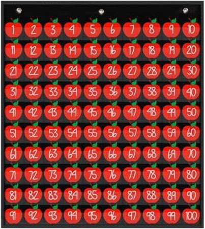Hundred Pocket Chart With 100 Pockets Red Apples Number Cards 1-100 Educational Number Chart For Counting Math Learning Home Classroom Decor$$Office