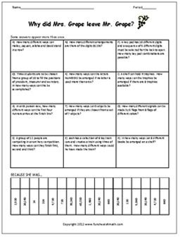 Combinations And Permutations Word Problems Worksheet | Math Riddle