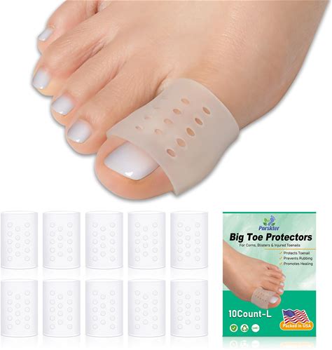 Big Toe Protectors, (10Pcs) Gel Toe Caps, Open Toe Sleeves, Breathable Toe Covers For Blisters, Corns, Hammer Toes, Toenails Loss (Infused With Aloe