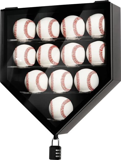 J JACKCUBE DESIGN Baseball Display Frame Case 12 Balls Holders With UV Protection Acrylic Door Wall Mount Shadow Box Cabinet Shelf For Home Run