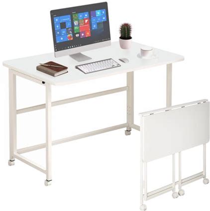 Mobile Folding Desk Rolling Compact Laptop Desk, Foldable Computer Desk With Wheels For Small Space