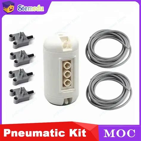 7PCS Legoeds Compatible Pneumatic Parts Set Air Pump Tank Piston Hose Push Rod Switch For MOC Technical Builds 75974 47223