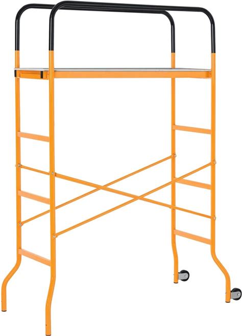 HOMCOM 4-Step Steel 4.6 X 2 X 6 ft. Scaffold 2 Wheels Free Moving For Indoor & Outdoor Decoration Anti-Skid, 440 Pound Capacity