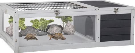 Tortoise Habitat, Large Wooden Box Turtle Enclosure With Removable Tray, Indoor Outdoor Tortoise House Reptile Cage For Small Animals,Easy To Assembl
