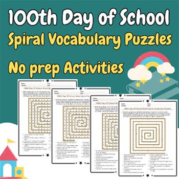 100th Day Of School Vocabulary Activity Spiral Word 6 Puzzles Early Finishers