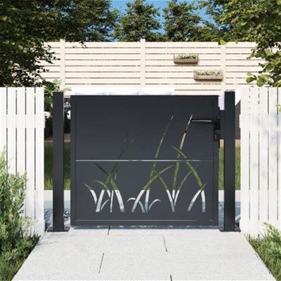Vidaxl Garden Gate Anthracite Steel Grass Design N In Grey, Size 41.3" X 41.3"