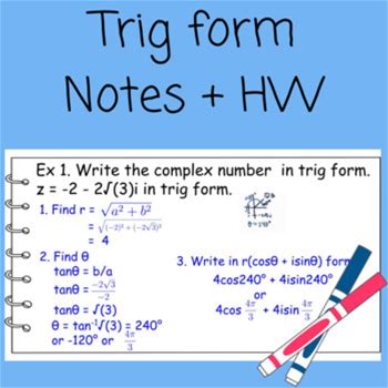 Trig Form Of A Complex Number Precalculus Notes + Homework
