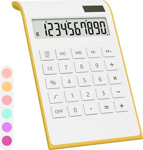 Gold Calculator, 10 Digits Solar Battery Basic, Dual Powered Desktop Calculator, Tilted LCD Display, Inclined Design Slim Desk Accessories
