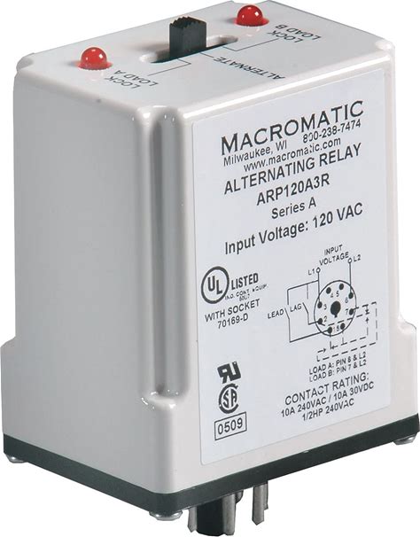 Alternating Relay, Dpdt, 240Vac, 10A, 8 Pin