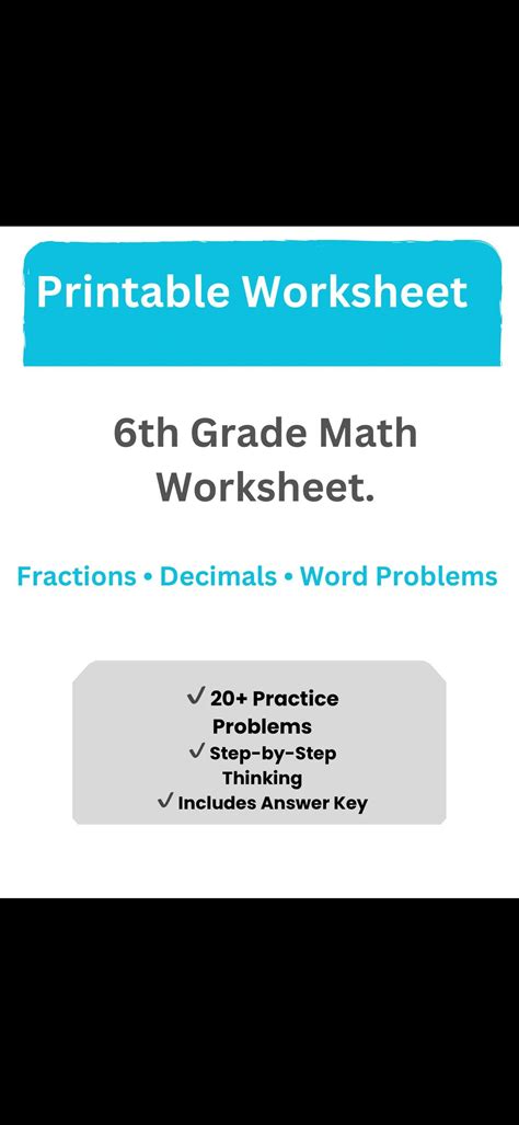6th Grade Math Worksheets PDF For Fractions, Decimals And Word Problems