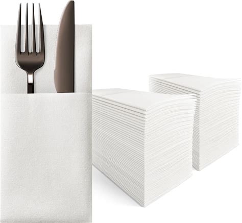 KMAKII Disposable Dinner Napkins With Built-In Flatware Pocket Elegant Cloth Like Napkin Wedding Party Napkins Linen Feel Pocket Napkins For Parties,