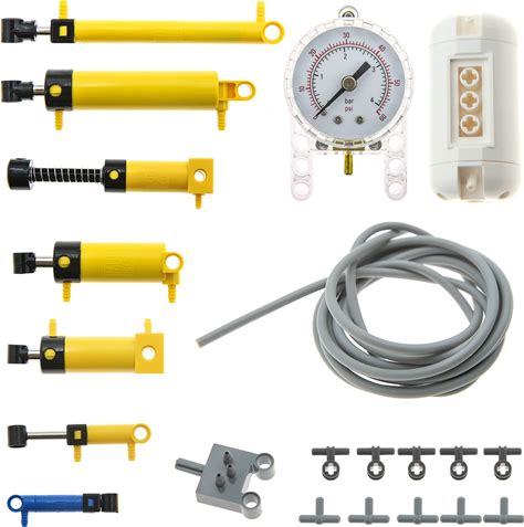 ASTEM 21Pcs Pneumatic Technic-Parts Kit Compatible With Lego Pneumatic Cylinders-Air-Pump Pressure Rod Switch Piston Hose Technic Linear Actuator MOC