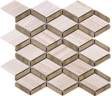 Tilegen. Diamond Shape Random Sized Marble Mosaic Tile In Wooden Beige Floor And Wall Tile (10 Sheets/7.3Sqft.), Size CASE