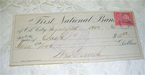 First National Bank Check Dated 1900