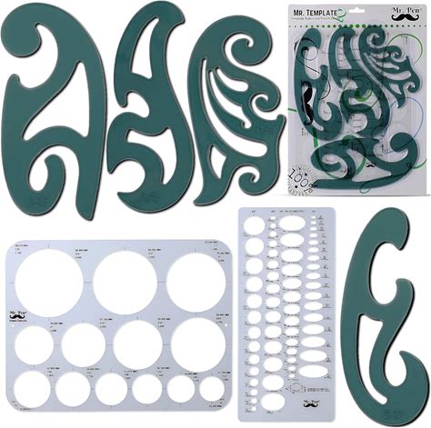 French Curve - Large Circle & Ellipse Templates (6 Pc), Curve Ruler, Drawing & D