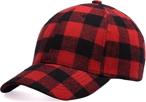 Plaid Print Baseball Cap Soft Blend Checked Print Outdoor One Size Black Red. Clecibor. Black Red. Hats & Headwear.