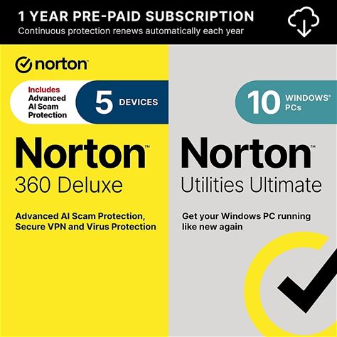 Norton 360 Deluxe & Utilities Ultimate Bundle For 5 Devices, Windows/Mac/Android/Ios, Download (21422526)