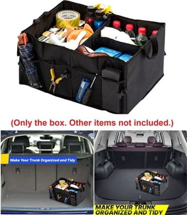 Car Trunk Organizer, Foldable Car Storage Organizer Bin With 3 Main Compartments & 6 Pockets, 600D Collapsible Trunk Storage Organizer Box With Handle