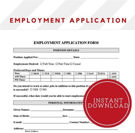 Employment Application Form, Job Application Template, Hiring Form, Recruitment Selection Form, Word Doc