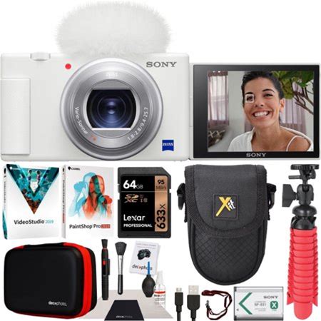 Sony Zv-1 Compact Digital Vlogging 4K Camera For Content Creators & Vloggers Dczv1/W Bundle With Deco Gear Case + Software Kit + 64Gb Card + Compact T