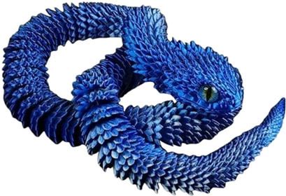 3D Printed Animals Snake 30 Inch Surprise Mystery Anaconda Toy Fake Python Statue With Realistic Eyes 3-D Print Articulated Viper Collectible For Home Office Executive Desk Decoration(Blue)