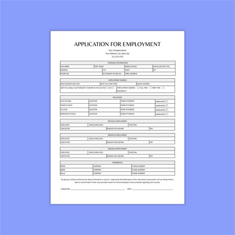 Application For Employment. Job Application Template Word. Employee Application. Editable Employee Application Form, Job Application