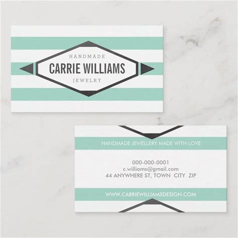 Cool Aztec Boho Logo Striped Simple Mint Grey Business Card