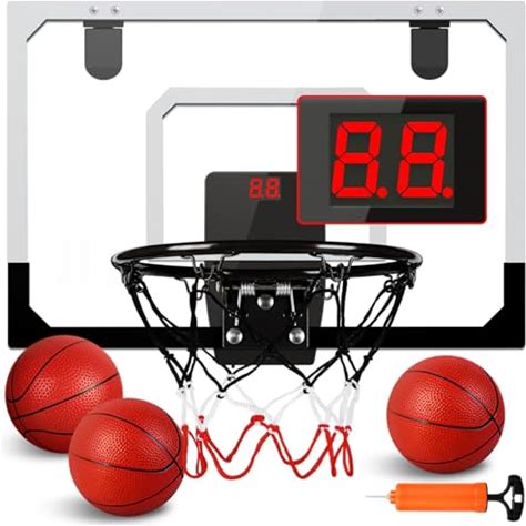 Aokesi Aokesi Basketball Hoop Indooroutdoor Mini Basketball Hoop Set With Electronic Scoreboard Air Pump 3 Balls Over The Door Basketball Hoop Perfec