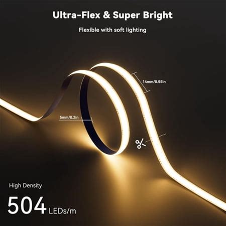 pasejdo-5mm COB LED Strip Light 16.4ft/5m 2700K Warm White 504 Leds/M,5000Lm Cri90+ Super Bright Dc24v Flexible LED Tape For Cabinet Home DIY Lighting