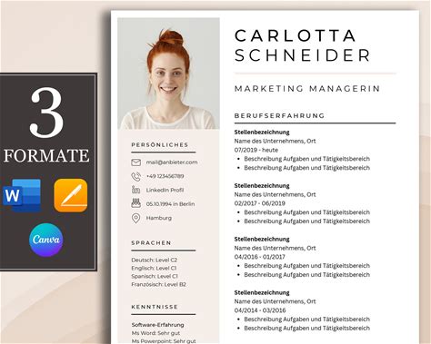 Application Template Word And Pages, Modern Tabular CV, Application Cover Letter, Cover Sheet Template With Photo, German 2023 Beige