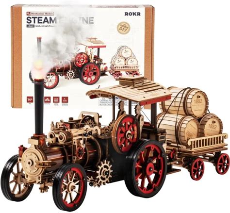 Robotime Rokr Car Model Building Kit 3D Wooden Puzzle Steam Kit 1:28 Mechanical Steam Locomotive