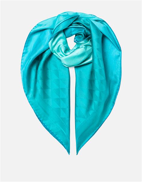 Prada Light Blue Turquoise Printed Foulard In Twill