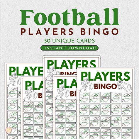 Football Players Bingo Game Printable | 50 Cards (Instant Download)