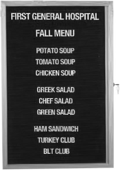 Aarco EDC3624L 36" X 24" Enclosed Aluminum Indoor Message Center With Black Letter Board And 3/4" Letters - 1 Overlapping Hinged Locking Door
