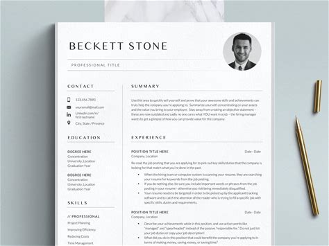 CV Template With Photo For Word & Pages With Cover Letter, Resume With Picture, Curriculum Vitae Template Word Format, Headshot Resume