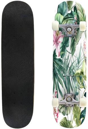 Skateboards For Beginners Beautiful Seamless Tropical Floral Drawn Watercolor Exotic Jungle 31"X8" Maple Double Kick Concave Boards Complete Skateboar