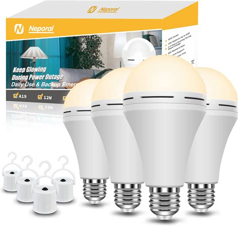 Neporal Emergency Rechargeable Light Bulbs Stay Light Up When Home Power Failure, 15W 80W Equivalent LED 1500Mah Self Charging Emergency Light Bulb