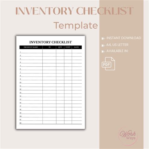 Inventory Checklist | Inventory Template Printable | Inventory Tracker