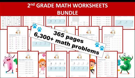 2nd Grade Math Worksheets BUNDLE | 365 Pages | 6300+ Math Problems | Instant Download | PRINTABLE PDF