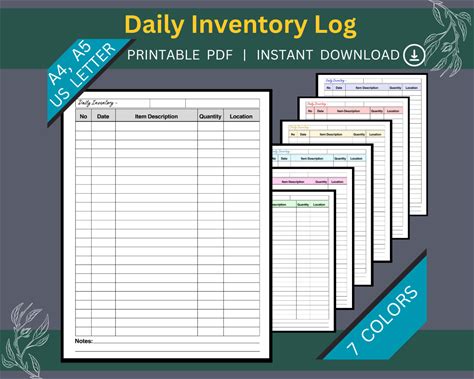 Daily Inventory Log | Printable Inventory Log | Inventory Tracker | Inventory Template | Daily Inventory Tracker | Inventory Sheet