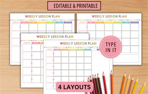 Weekly Lesson Plan Editable Fillable Lesson Plan Template - Kindergarten, Daycare, Preschool, Prek, School, High School, Lesson Template